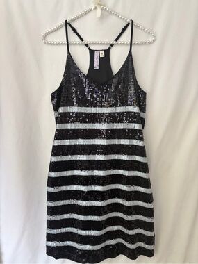Alyx Black and Silver Striped Sequin Tank Dress